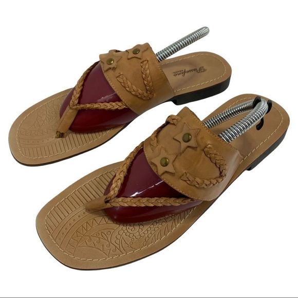 Passofino Brazil Tan Leather Sandals Boho Thong Sandal Dressy Flats Size 10 - Picture 3 of 11